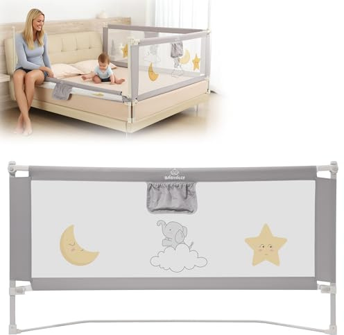 BabyAlly Rausfallschutz Bett 200cm, Baby Bettgitter Rausfallschutz für Kleinkinder mit Muster - 3 Minuten schnelle Installation