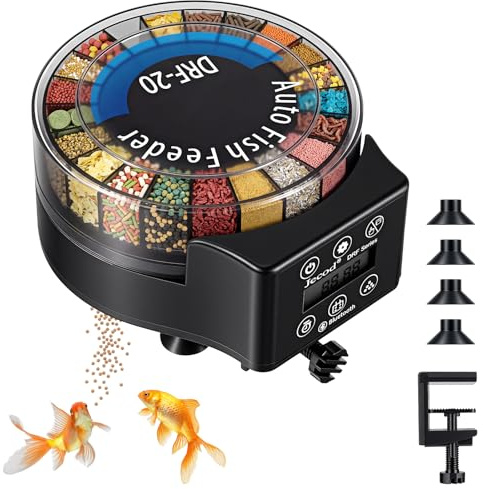 Sockywin Futterautomat Aquarium, Automatischer Fischfutterautomat Mit Timer Anzeige Wiederaufladbare Fisch Futterautomaten 140ml Groß Kapazität Fische Fischfutterspender Für Aquarium Fischtank