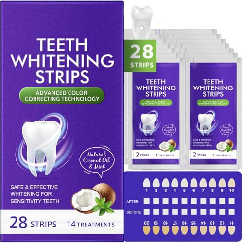 Bande Blanchiment Dentaire Violet - Purple Teeth Whitening Strips - Doux pour les Dents, Élimine Taches Café & Thé - Résultats Rapides en 7 Jours - (28 Bandes/14 Traitements)