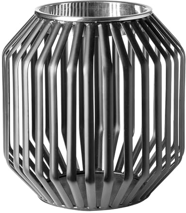 Fink Windlicht 20 cm schwarz ohne Glas - moderner Deko Kerzenhalter aus pulverbeschichtetem Eisen für Teelichter oder Stumpenkerzen