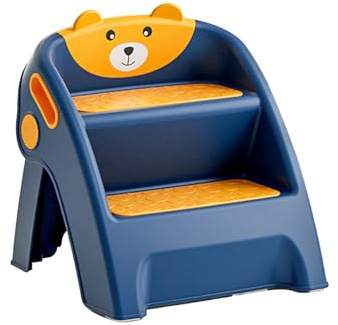 Faltbarer 2-stufiger Tritthocker für Kleinkinder mit Griffen, rutschfest Kunststoff Hocker für Waschbecken, Töpfchentraining, Kindertoilette und Küche (Blau)