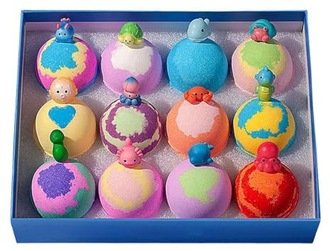 Badebälle mit Spielzeug 12 Stück, schäumend, sanft erfrischend | Badebälle als Strumpffüller für Teenager, , Kinder, , Mädchen