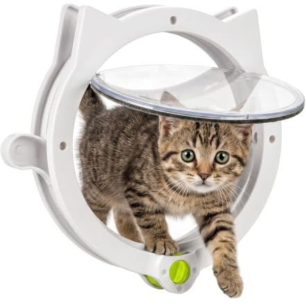 Katzenklappe für Haustiere 21×21CM - 4-Wege-Verschluss Katzenklappe Weiß