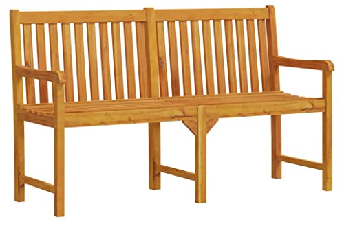 QJBSAVVA Gartenbank 150 x 55,5 x 90 cm Massivholz Akazie, Witterungsbeständige Holzbank für Garten Terrasse und Balkon, Klassische Parkbank mit Armlehne und Rückenlehne, Geöltes Finish