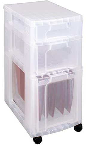 Really Useful Plastic Storage Box Storage Tower 1x7 Litre + 1x12 Litre + 1x25 Litre Clear Frame with Drawers