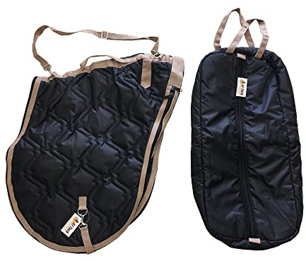 AJ Tack English Padded Saddle and Bridle Carrier Set Black