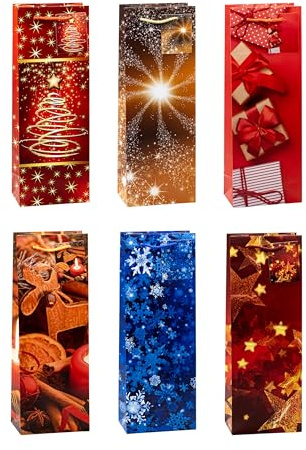 TSI Sac cadeau pour Noël, lot de 12, taille : bouteille (36 x 12 x 8 cm), N° d'art. 83288