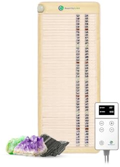 Far Infrared Gemstone Heating Pad - Large Electric Heated Mat with Natural Amethyst, Jade and Tourmaline for Pain Releif - Negative Ions, Grounding and Sauna 60x24 inches