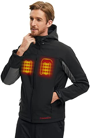CONQUECO Men Heated Jacket Electric Recharge BatteryJacket Heating Body Warmer for Riding Bicycle and Motorcycle, Fishing, Skiing, Snow Plow