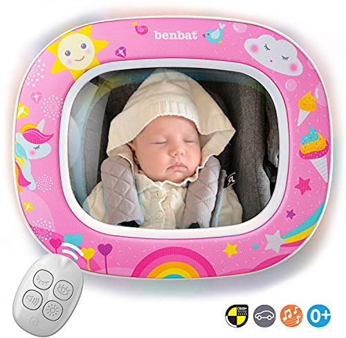 BenBat Baby Car Mirror - Safety Car Seat Mirror for Rear Facing Infant - Shatterproof Clear Wide Vision Day and Night - Entertain See and Soothe with Remote control - Crash Tested and Certified, Blue