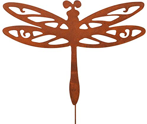 RM Design libellula con molla oscillante, grande, decorazione da giardino, effetto ruggine, per giardino, terrazza, balcone