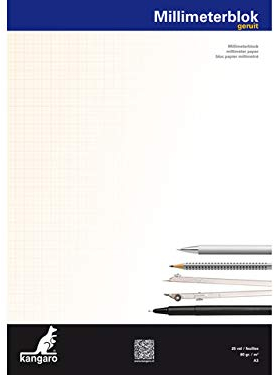 Millimeterpapier Kangaro A3 A3 80 grams block 25 Blatt. Packung mit 5 Stück.