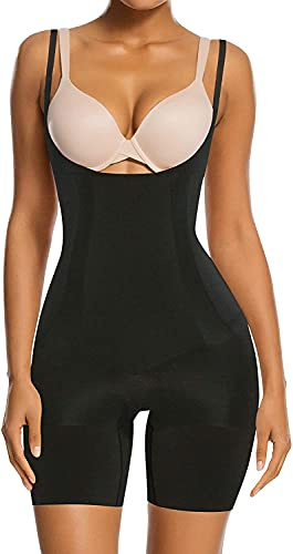 SHAPERX Femme Bodysuit Gaine Amincissante Ventre Plat Invisible Shapewear Abdominale Compression Body Sculptant Minceur, UK-SZ2490293-Black-XL