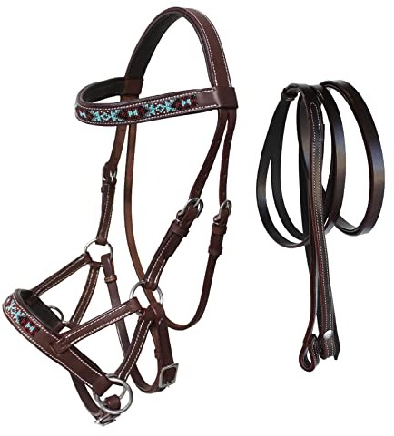 CHALLENGER 77RS12BR Western-Zaumzeug für Pferde, mit Perlen besetzt, gebisslos
