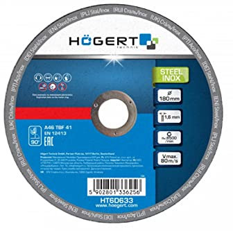 Högert Technik Lot de 10 disques à tronçonner pour métal inox 180 x 1,6 x 22,23 HT6D633