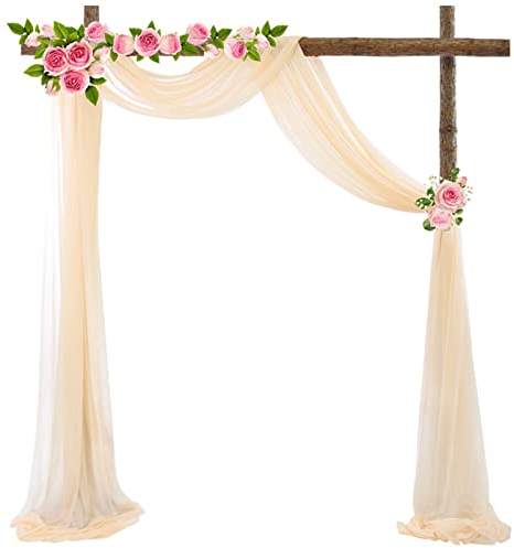 Querbehang 70*550cm, Hochzeitsbogen Vorhang Deko, Hochzeit Vorhang Chiffon Stoff, Vorhänge Hochzeit Bogen, Vorhang Organza Stoff Tüll Dekorationen Party Hintergrund Traubogen Dekostoff (Champagner)
