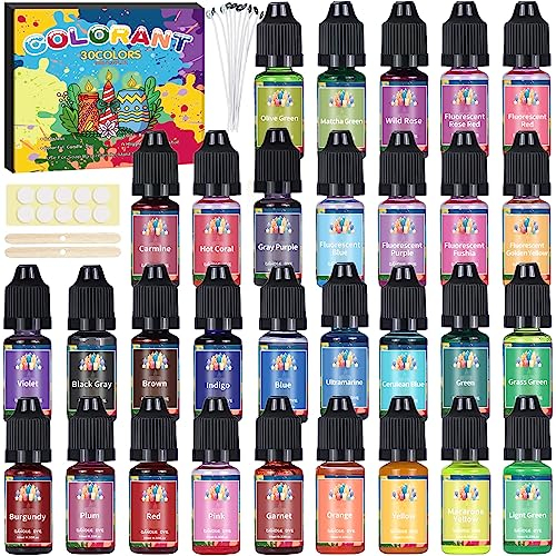 MUOIVG kerzenwachs farbe - 30 Farben Wachs kerzen farbe, farbe für kerzenwachs, hochkonzentrat flüssiger Kerzen farbe Farbstoff für Bienenwachs, Gelwachs, Sojawachs, Paraffinwachs, DIY - je 10 ml