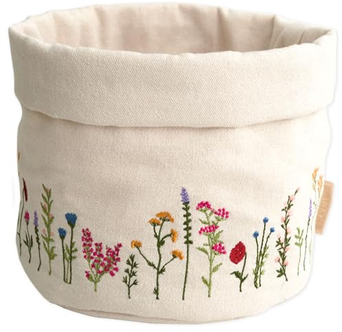 PAPIERDRACHEN Cestino per il pane con prato primaverile – affascinante decorazione da tavolo – con ricamo floreale di alta qualità in effetto prato