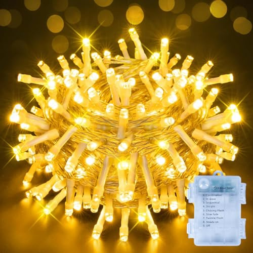 Ollny Lichterkette Außen Batterie 15m, 150 LEDs Warmweiß Timer für Innen | IP44 wasserdicht, 8 Modi & Batteriebetrieben. Perfekte Lichterketten Outdoor Deko für Garten, Balkon, Camping & Party Deko