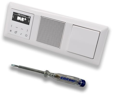 JUNG Smart Radio Unterputzradio DABAWW DAB+ Komplettset + 3-fach Rahmen im JUNG AS 500 System, alpinweiß, Lautsprecher, Wippschalter AN/AUS + EBROM Phasenprüfer zur Montage der Geräte