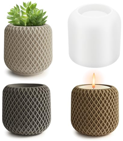 HRGOYY Stampo in silicone cilindrico 3D per vaso, portacandele, calcestruzzo, contenitore di stoccaggio, bianco trasparente