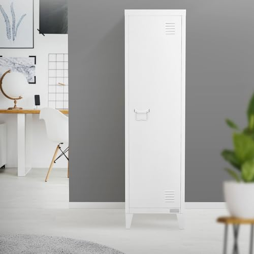 ML-Design Aktenschrank hoch, 38x38x137,5 cm, Weiß, Stahl, Freistehender Büroschrank mit 4 Beinen, Metallspind Einzeltür, 3 Innenfächer, Lagerschrank Stahlschrank Metallschrank Aufbewahrungsschrank