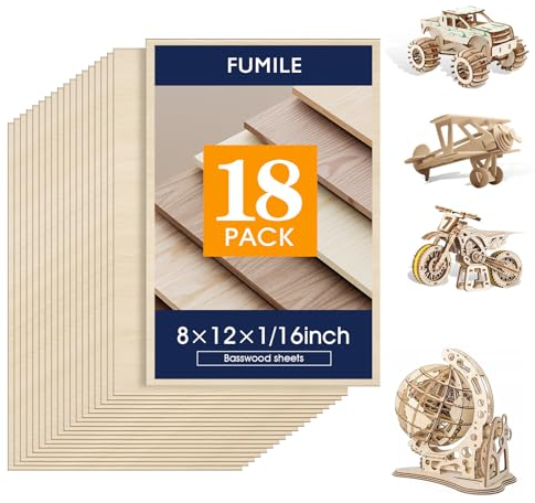 18 Pack Basswood Sheets for Crafts 8x12x1/16 Inch Basswood for Laser Cutting, Drawing,Wood Burning, Architectural Models.Plywood Sheets Unfinished Squares Wood Boards for DIY Gifts.