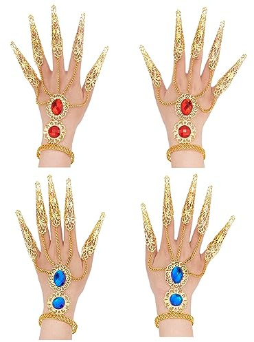 SUPERFINDINGS 2 Farben Ägyptisches Armband Mit Fingernägeln Acryl Rubin Gold Armband Frauen Bauchtanz Zigeunerarmband Indisches Gold Manschettenarmband Für Halloween Party Tanzaufführung