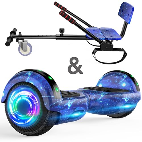 Hoverboard med säte, 6,5 självbalanserande hover bräda med Bluetooth-högtalare och LED-lampor för barn, flickor och pojkar (Go-Kart ingår)