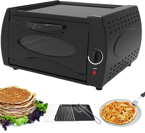 Forno Elettrico per Pizza con Temperatura Regolabile, Forno da banco da 12 Pollici per deliziose pizze e Pane naan, con Vassoio da Forno/griglia da Forno/Maniglia del Vassoio per comodità Round Door
