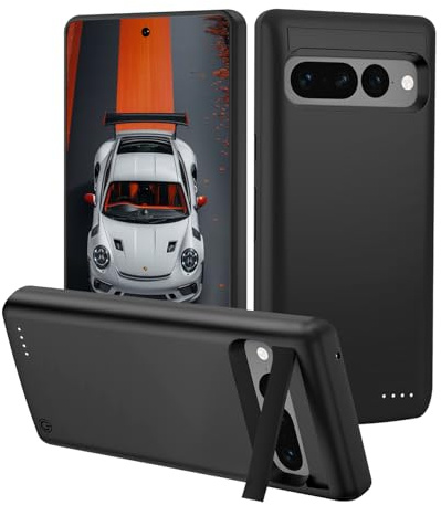 Gladgogo Akkuhülle für Google Pixel 7 Pro, [10000mAh] Akku Hülle Wiederaufladbare Batterie Akku Ladehülle mit Ständer,Tragbares Batterieladegerät Power Bank(6,7 Zoll) – Schwarz