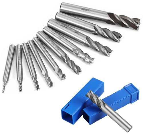 Knpwer 10 Stück 4 Flöten HSS Schaftfräser,CNC Nutenfräser Metall Fräser Bohrer Set 2/3/4/5/6/7/8/9/10/12 mm,Spiralfräser Schneide Schaftfräsersatz,Zylinderschaft Schaftfräser Schnellarbeitsstahl
