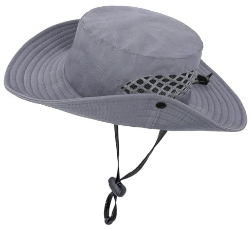 lifwimner Sonnenhutt Herren, Fischerhut Sommerhut Wanderhut Damen mit Breite Krempe Kinnband Wasserdicht Bucket Hat Anglerhut Buschhüte für Outdoor Garten Safari Sommer(Dunkelgrau)