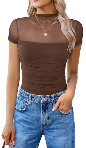 Avidlove Women's Short Sleeve Bodysuit Turtle Neck Body Suits One Piece Going Out Mesh Tops Date Outfits