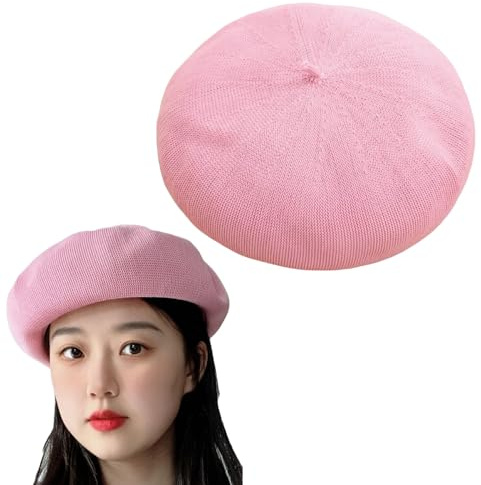 AWOCAN Baskenmütze für Damen, französische Baskenmütze, atmungsaktiv, Sommer-Sonnenhut für Damen, Künstlerhut, einfarbig (DE/NL/SE/PL, Alphanumerisch, L, Pink)