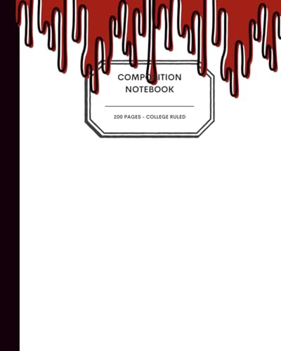 8x10 Horror-Themed Notebook – 200 College Ruled Pages – Cartoon Anime Blood Drips on a White Cover – Creepy-Cute Writing Journal for Horror Fans, Teens, & Halloween Lovers
