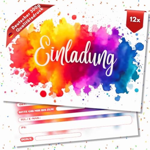 HIDEBLOOM Einladungskarten Kindergeburtstag Mädchen - 12 Stück - DIN A6 (10,5 cm x 14,8 cm) - Einladung Kindergeburtstag - Geburtstagseinladungen Mädchen Aquarell