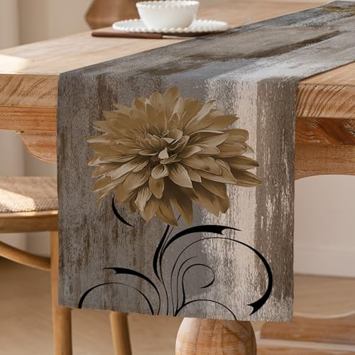 Tischläufer Grau Retro Tischläufer mit Blume Bauernhaus Tischdekoration Rustikales Ölgemälde Tisch Läufer Akzenttisch Dekoratives Tuch 40 x 240 cm für Küche Kaffee Urlaub Partys Hochzeit