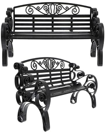 Abaodam 2 Bancs de Parc Miniatures, Banc Miniature pour Maison de Poupée | Modèle de Chaise de Jardin en Plastique Noir pour Maquette, Décor de Rue, Salon & Photo, 22x14x8.8 cm