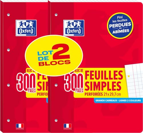 Set di 2 fogli singoli staccabili Oxford A4 300p Seyès