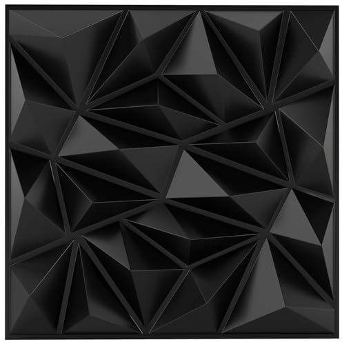 COSTWAY 40 stycken 3D-väggpaneler diamant 50 x 50 cm, väggbeklädnad inomhus, väggdekorationsplattor, takpaneler, PVC, 10 m², för vardagsrum, sovrum (svart)