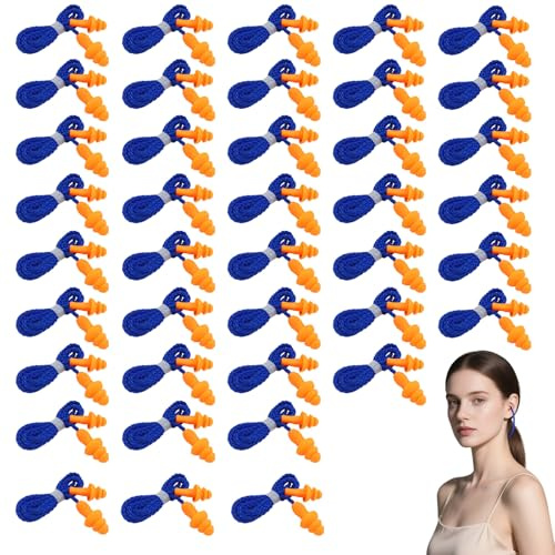 PLATEYTR Tappi per Orecchie con Cavo 40 Paia riutilizzabili in Silicone Morbido riduzione Rumore per Dormire Viaggiare studiare Lavorare Protezione udito Colore Trasparente
