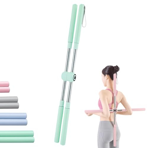 Bodybuilding Yoga Pilates Stick, 2025 Neu Yoga Stange Haltungskorrektur, 58-86cm Einstellbar Yo-ga-Stöcke Gymnastikstab mit Edelstahlkern & Schaumstoff Anti-Buckel Gymnastikstab Für Fitnesss (Grün)