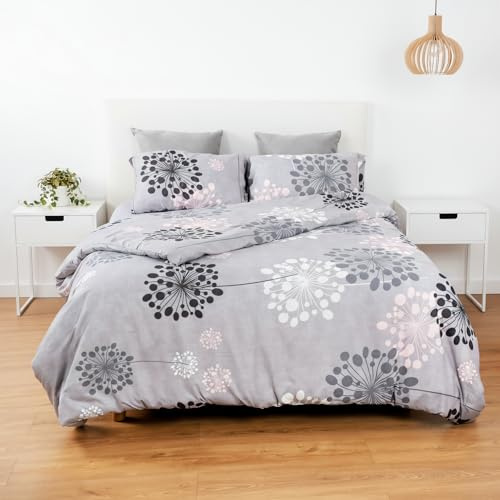 H HANSEL HOME Funda Nordica Cama 150 de 4 Piezas Transpirable Suave al Tacto 100% Microfibra, Funda Edredón 220x240cm, Bajera 150x200cm con 2 Fundas de Almohada 50x90cm - Rosa Ceniza