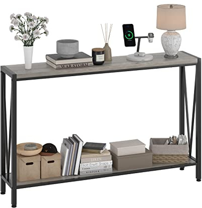 Zstar Consola Estrecha De Dos Niveles, Elegante Mesa Auxiliar para Entrada, Pasillo y Sala De Estar, Mueble Premium Que Ahorra Espacio, Gris, 76 * 120 * 25cm.