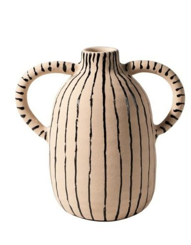 Folpus Vaso in Ceramica Manici Vaso Decorativo Anfora in Resina Aspetto Artigianale Leggera E Robusta per Secchi Rami, Vaso Con Orecchie Doppie A Strisce B140