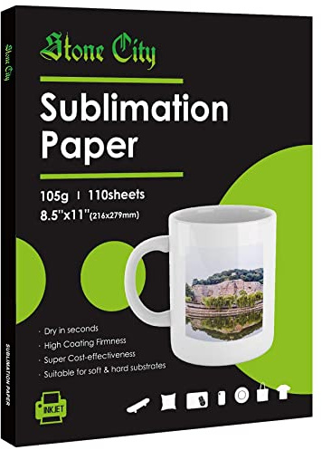Stone City Sublimation Paper 8.5x11 Inch 110 Sheets 105g for Heat Transfer Light Fabric, T Shirt, Mug, Tumbler, Compatible with Inkjet Printer with Sublimation Ink