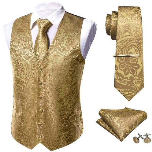 Barry.Wang Juego de 5 chalecos para hombre con complementos y diseño de cachemira Dorado dorado M