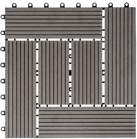 Ventanara® WPC Holz Kunststoff Fliesen Terrassenfliesen Klickfliesen Balkonfliesen 1 Stück (30 x 30 cm Mosaik, Grau)