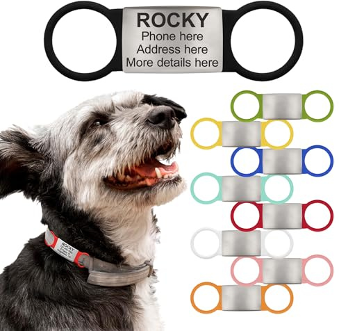 Slide On Pet Tag ID - Silent Custom Dog Tags - Name Tags Personalized - No Jingle Slide On Cat Tag ID - Engraved Collars